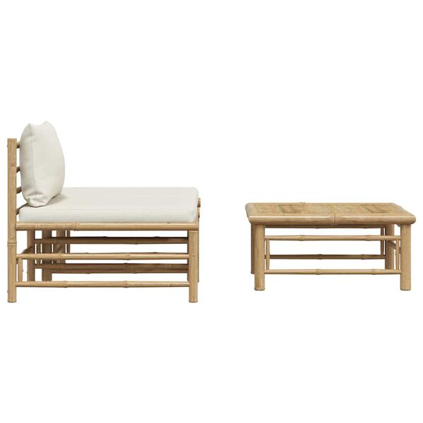 vidaXL 3 Piece Garden Lounge Set with Cream White Cushions Bamboo