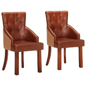vidaXL Dining Chairs 2 pcs Brown Real Goat Leather