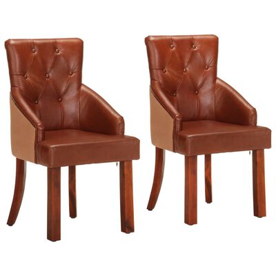 vidaXL Dining Chairs 2 pcs Brown Real Goat Leather, brown vidaXL Dining Chairs 2 pcs Brown Real Goat Leather