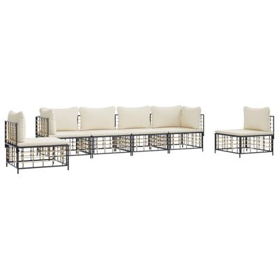 vidaXL 6 Piece Garden Lounge Set with Cushions Anthracite Poly Rattan