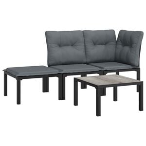 vidaXL 4 Piece Garden Lounge Set Black and Grey Poly Rattan