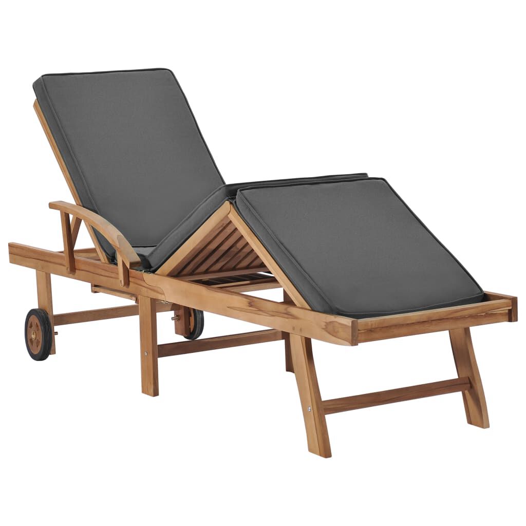 vidaXL Sun Loungers with Cushions 2 pcs Solid Teak Wood Dark Grey