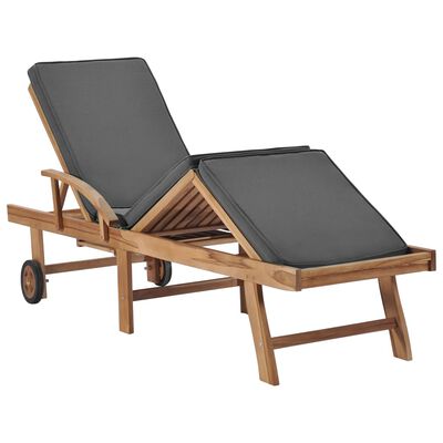 vidaXL Sun Loungers with Cushions 2 pcs Solid Teak Wood Dark Grey, dark grey vidaXL Sun Loungers with Cushions 2 pcs Solid Teak Wood Dark Grey