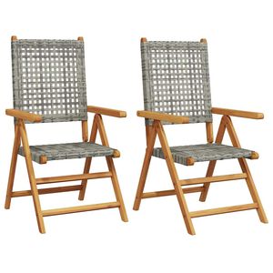 vidaXL Folding Chairs 2 pcs Grey Solid Wood Acacia and Poly Rattan