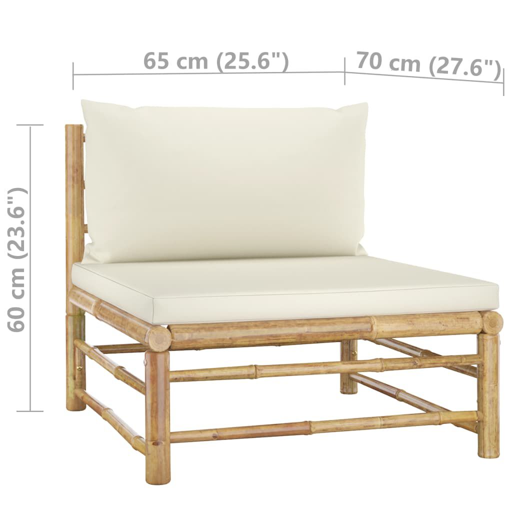 vidaXL Garden Middle Sofa with Cream White Cushions Bamboo