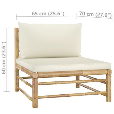 vidaXL Garden Middle Sofa with Cream White Cushions Bamboo