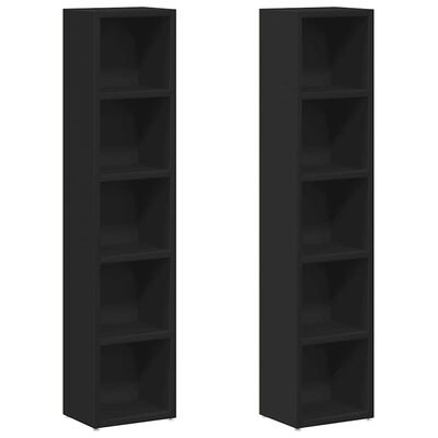 vidaXL CD Cabinets 2 pcs Black 21x16x93.5 cm Engineered Wood, black vidaXL CD Cabinets 2 pcs Black 21x16x93.5 cm Engineered Wood