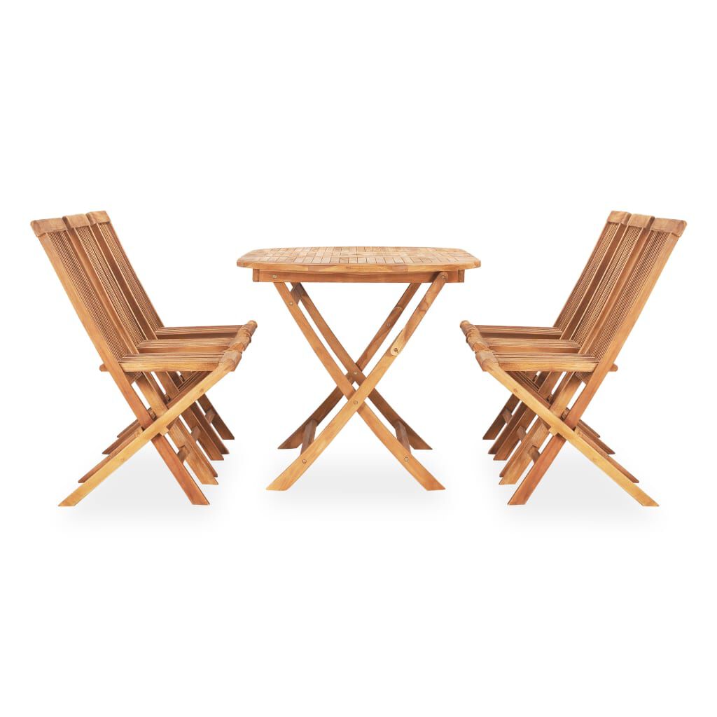 vidaXL 5 Piece Folding Outdoor Dining Set Solid Teak Wood