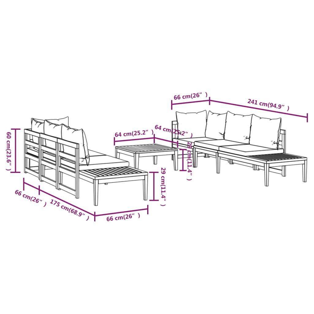 vidaXL 5 Piece Garden Lounge Set with Dark Grey Cushions Acacia Wood