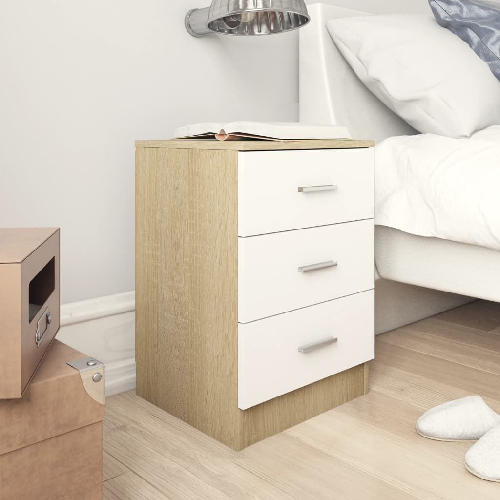 vidaXL Bedside Cabinets 2 pcs White and Sonoma Oak 38x35x56 cm Engineered Wood