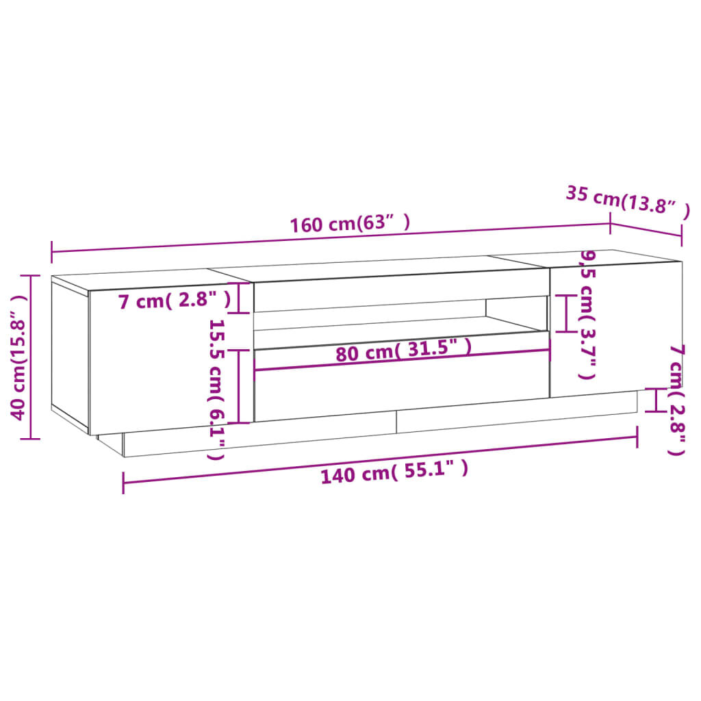 vidaXL TV Cabinet with LED Lights White 160x35x40 cm