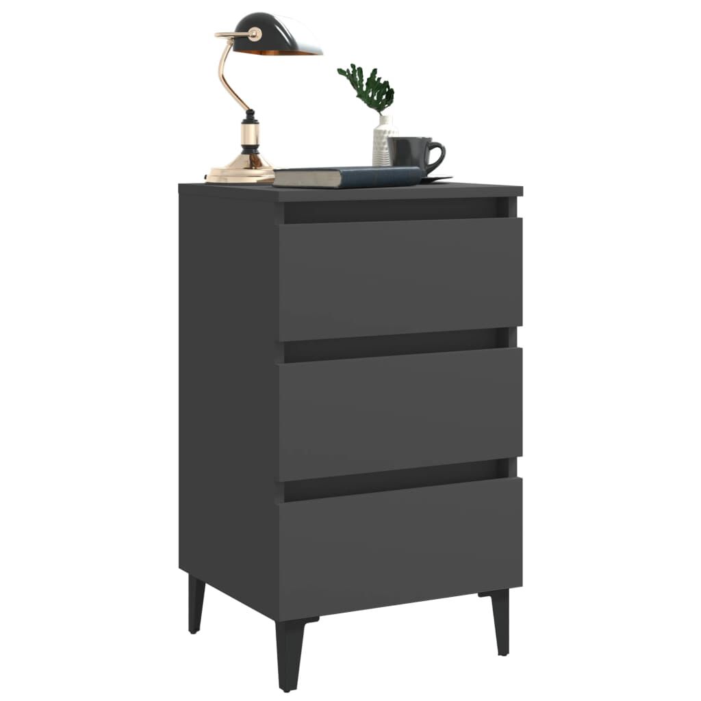 vidaXL Bed Cabinet with Metal Legs 2 pcs Grey 40x35x69 cm