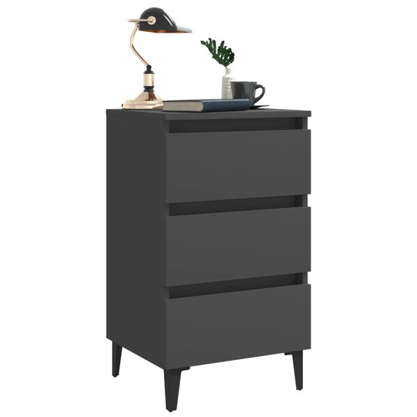 vidaXL Bed Cabinet with Metal Legs 2 pcs Grey 40x35x69 cm