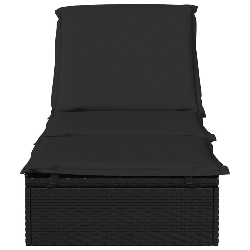 vidaXL Sunbed with Cushion Black 201x55x62 cm Poly Rattan