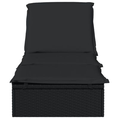 vidaXL Sunbed with Cushion Black 201x55x62 cm Poly Rattan, black vidaXL Sunbed with Cushion Black 201x55x62 cm Poly Rattan