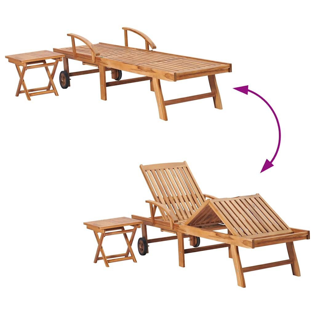 vidaXL Sun Loungers 2 pcs with Table Solid Teak Wood