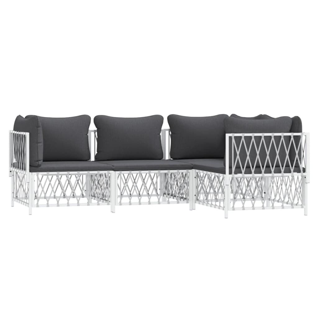 vidaXL 4 Piece Garden Lounge Set with Cushions White Steel