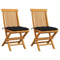 vidaXL Garden Chairs with Black Cushions 2 pcs Solid Teak Wood, black vidaXL Garden Chairs with Black Cushions 2 pcs Solid Teak Wood