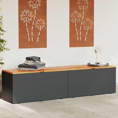 vidaXL Garden Storage Box Black 220x50x54 cm Poly Rattan Acacia Wood, black vidaXL Garden Storage Box Black 220x50x54 cm Poly Rattan Acacia Wood
