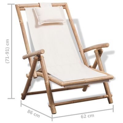 vidaXL Outdoor Deck Chair Bamboo, white vidaXL Outdoor Deck Chair Bamboo
