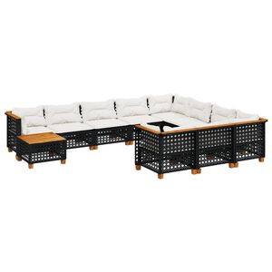 vidaXL 11 Piece Garden Sofa Set with Cushions Black Poly Rattan