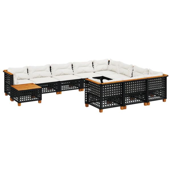 vidaXL 11 Piece Garden Sofa Set with Cushions Black Poly Rattan