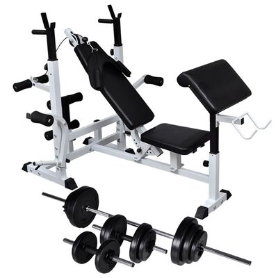 vidaXL Weight Bench with Weight Rack, Barbell and Dumbbell Set 30.5kg,  vidaXL Weight Bench with Weight Rack, Barbell and Dumbbell Set 30.5kg