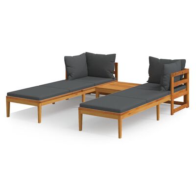 vidaXL 3 Piece Garden Lounge Set with Dark Grey Cushions Acacia Wood, dark grey vidaXL 3 Piece Garden Lounge Set with Dark Grey Cushions Acacia Wood