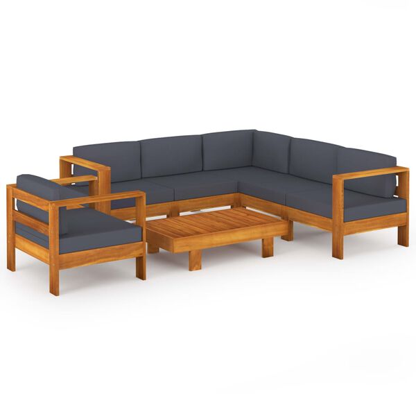 vidaXL 7 Piece Garden Lounge Set with Dark Grey Cushions Acacia Wood