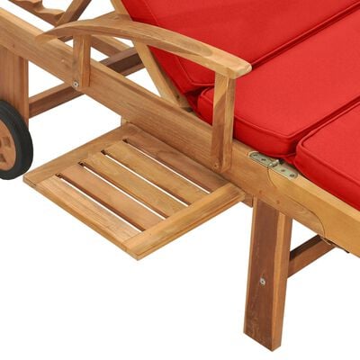 vidaXL Sun Lounger with Cushion Solid Teak Wood Red, red vidaXL Sun Lounger with Cushion Solid Teak Wood Red