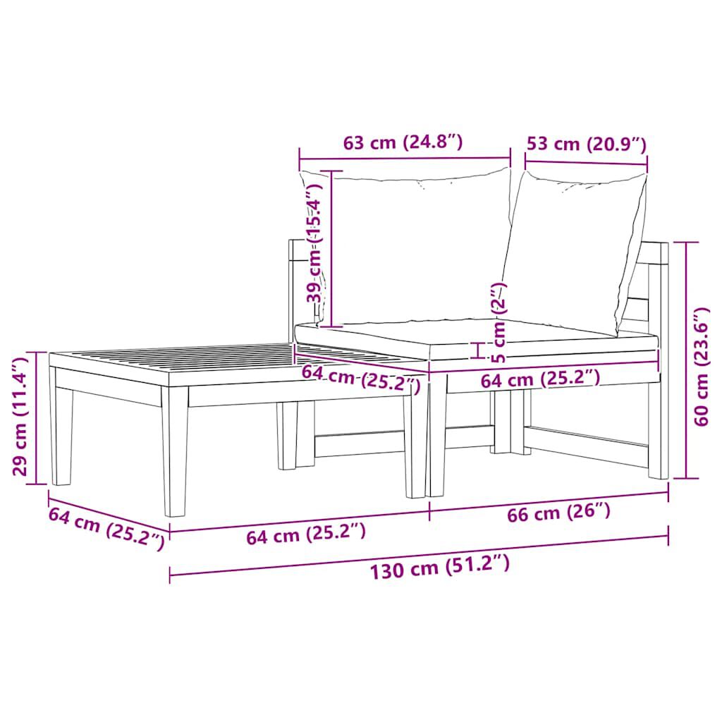 vidaXL 2 Piece Garden Lounge Set with Cream White Cushions Acacia Wood