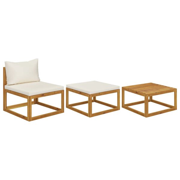 vidaXL 3 Piece Garden Lounge Set with Cream Cushions Solid Acacia Wood