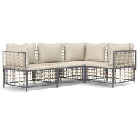 vidaXL 4 Piece Garden Lounge Set with Cushions Anthracite Poly Rattan,  vidaXL 4 Piece Garden Lounge Set with Cushions Anthracite Poly Rattan