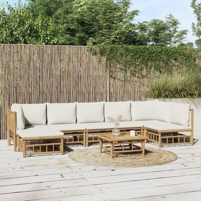 vidaXL 8 Piece Garden Lounge Set with Cream White Cushions Bamboo,  vidaXL 8 Piece Garden Lounge Set with Cream White Cushions Bamboo