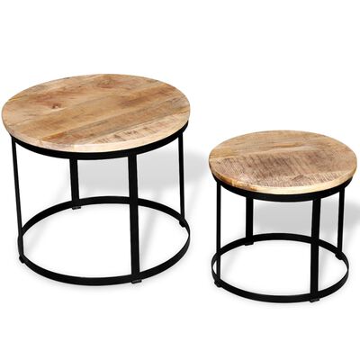vidaXL Two Piece Coffee Table Set Rough Mango Wood Round 40 cm/50 cm, brown vidaXL Two Piece Coffee Table Set Rough Mango Wood Round 40 cm/50 cm