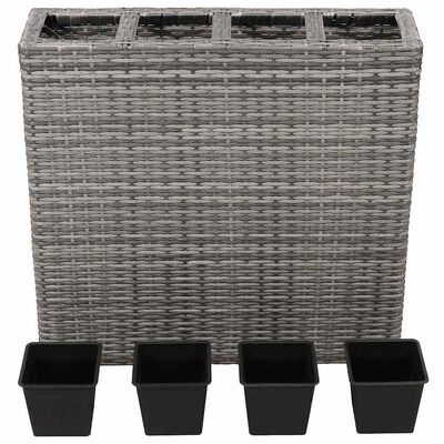 vidaXL Garden Raised Bed with 4 Pots Poly Rattan Grey, grey vidaXL Garden Raised Bed with 4 Pots Poly Rattan Grey