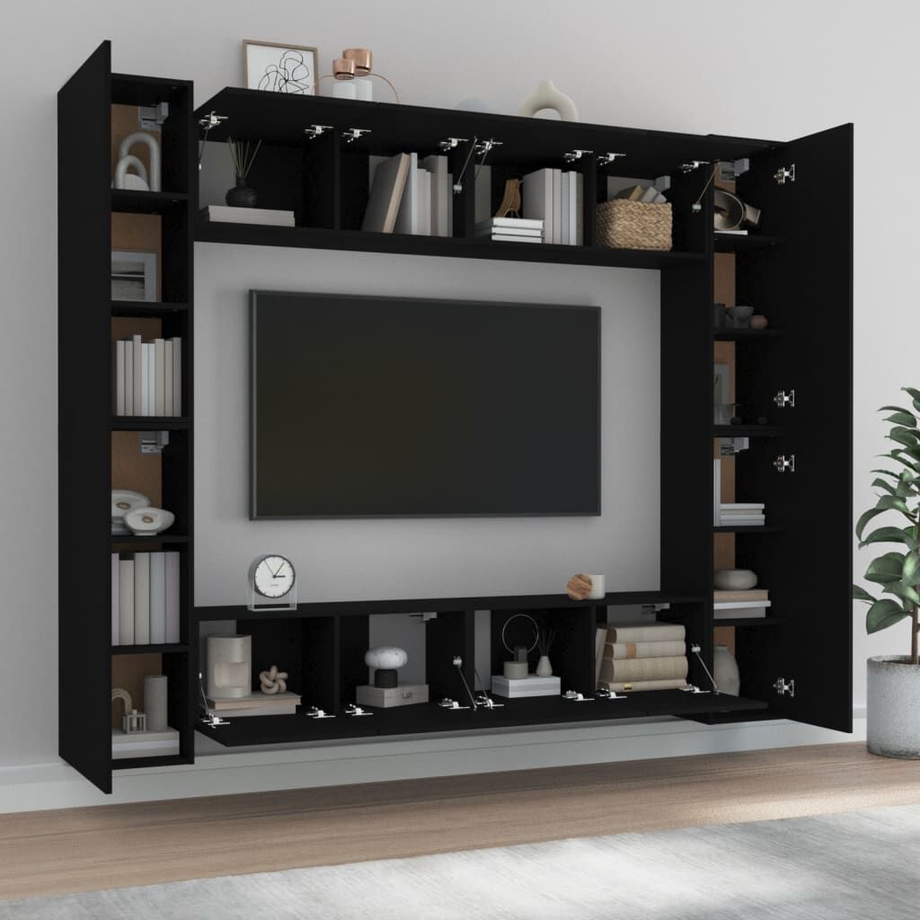 vidaXL 8 Piece TV Cabinet Set Black Engineered Wood
