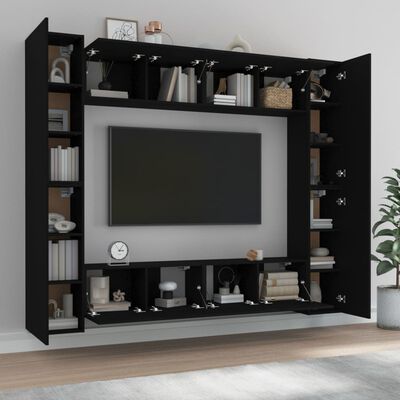 vidaXL 8 Piece TV Cabinet Set Black Engineered Wood, black vidaXL 8 Piece TV Cabinet Set Black Engineered Wood