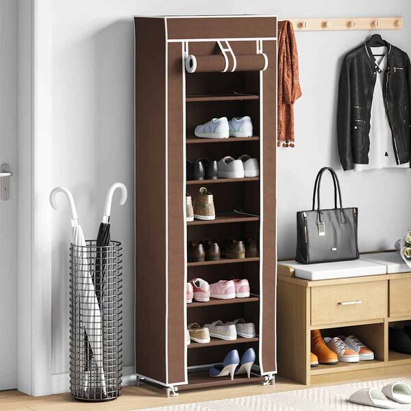Fabric Shoe Cabinet with Cover 162 x 57 x 29 cm Brown