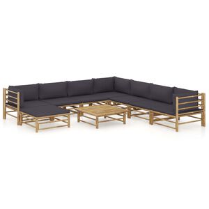vidaXL 9 Piece Garden Lounge Set with Dark Grey Cushions Bamboo
