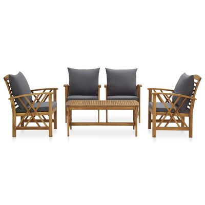 vidaXL 5 Piece Garden Lounge Set with Cushions Solid Acacia Wood, dark grey vidaXL 5 Piece Garden Lounge Set with Cushions Solid Acacia Wood