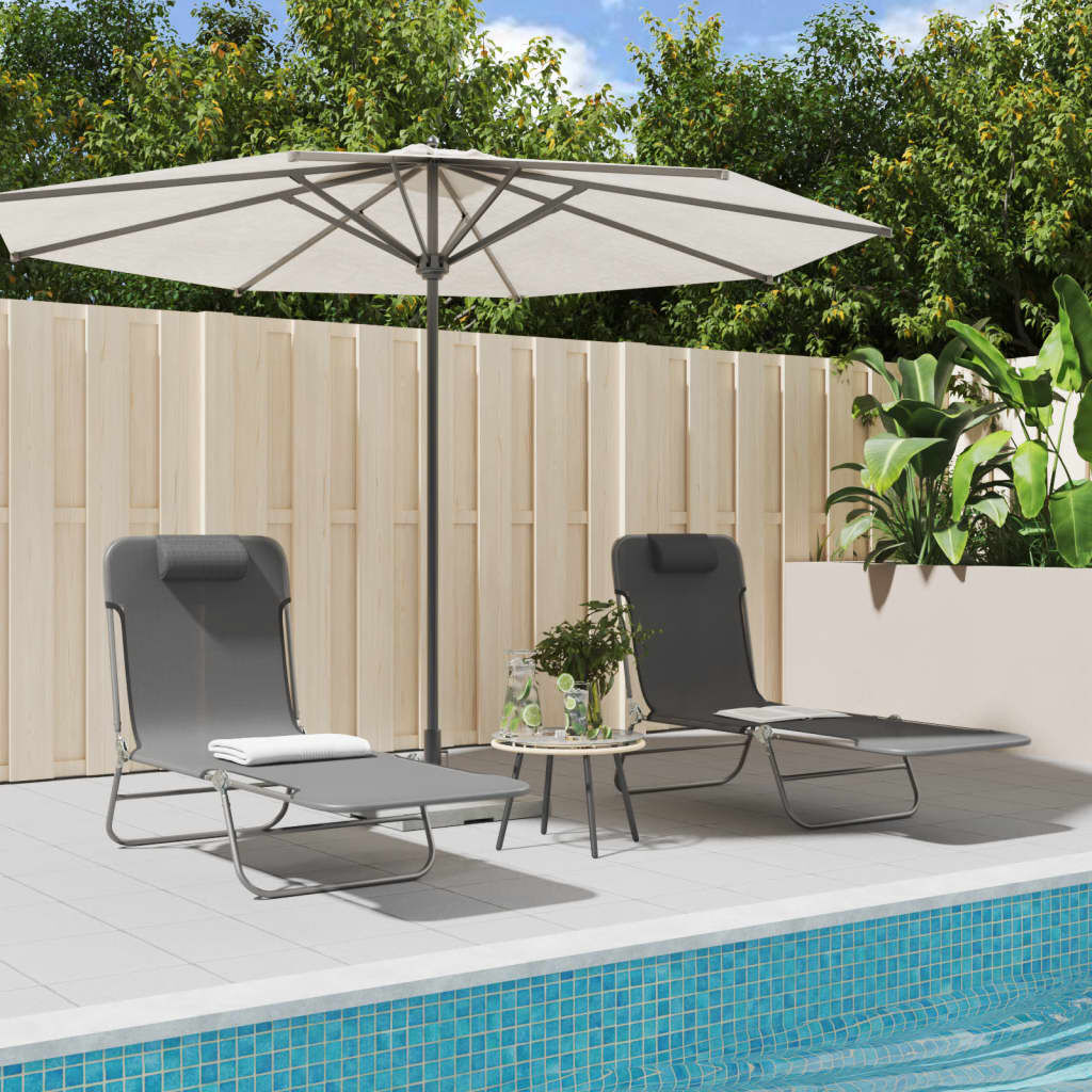vidaXL Folding Sun Loungers 2 pcs Grey Textilene and Steel