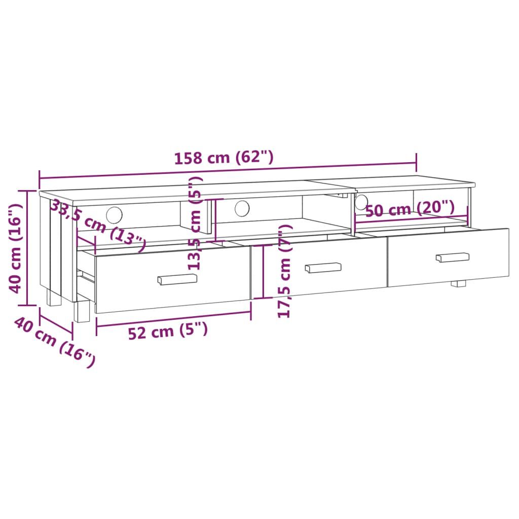 vidaXL TV Cabinet HAMAR Light Grey 158x40x40 cm Solid Wood Pine