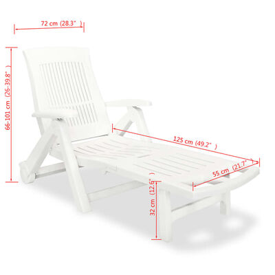 vidaXL Sun Lounger with Footrest Plastic White, white vidaXL Sun Lounger with Footrest Plastic White