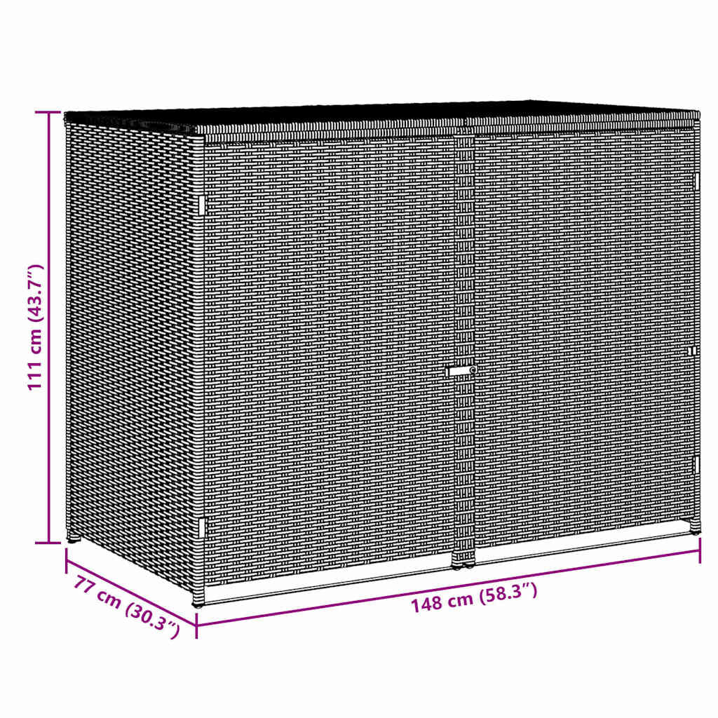 vidaXL Double Wheelie Bin Shed Poly Rattan Anthracite 148x77x111 cm
