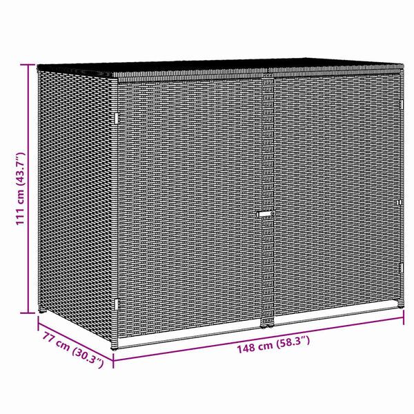 vidaXL Double Wheelie Bin Shed Poly Rattan Anthracite 148x77x111 cm