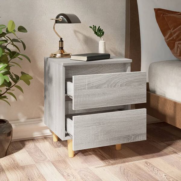 vidaXL Bed Cabinet with Solid Wood Legs Grey Sonoma 40x35x50 cm