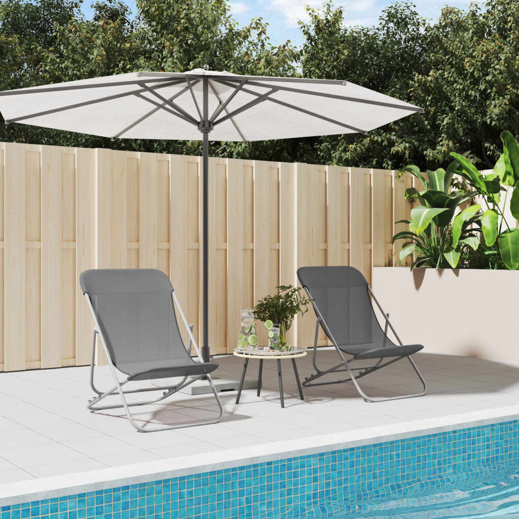 vidaXL Folding Beach Chairs 2 pcs Grey Textilene&Powder-coated Steel