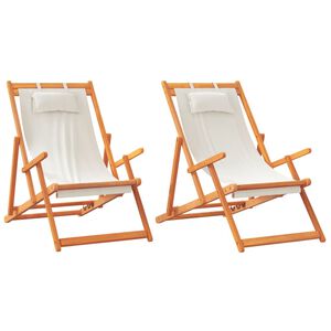 vidaXL Folding Beach Chairs 2 pcs Cream Fabric