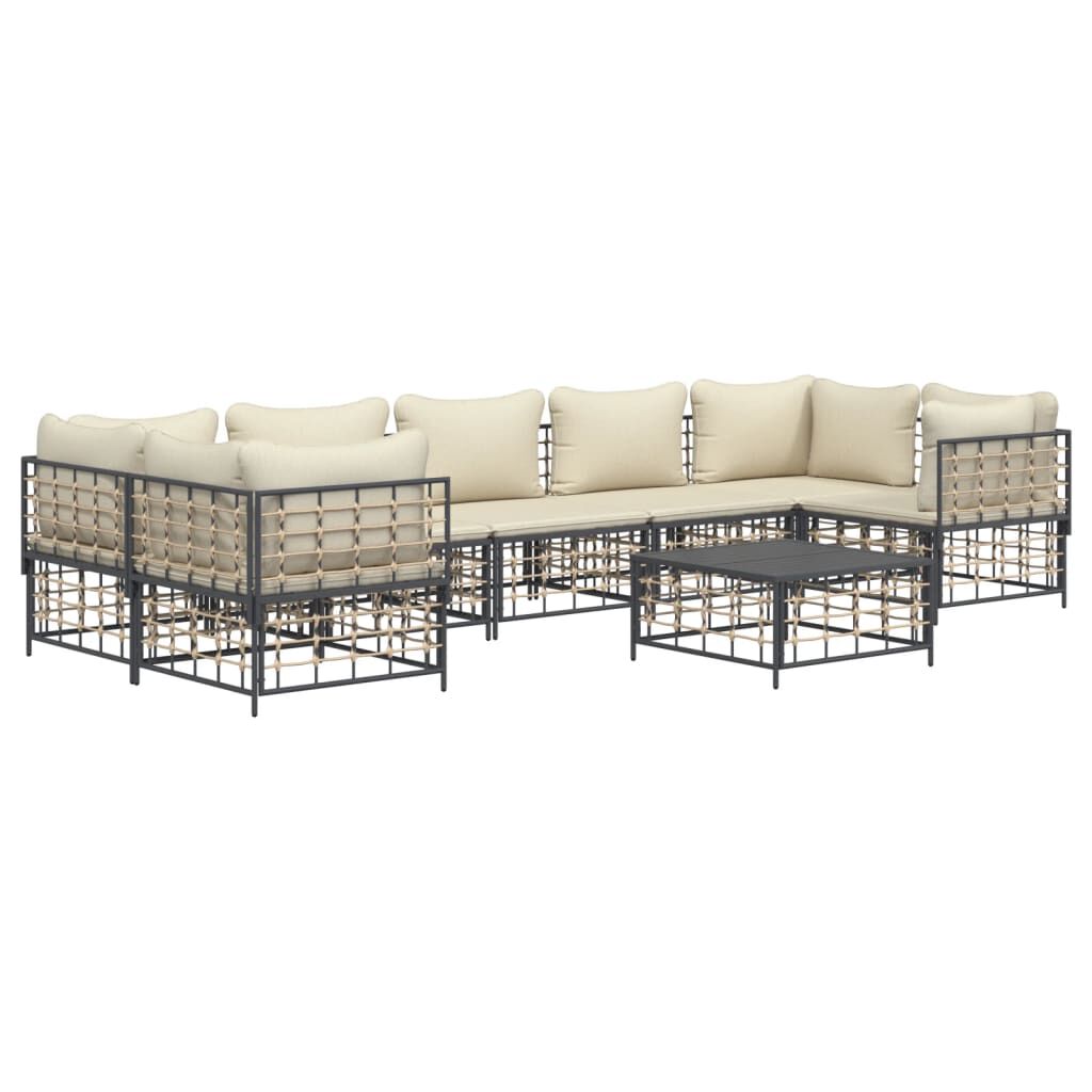 vidaXL 8 Piece Garden Lounge Set with Cushions Anthracite Poly Rattan